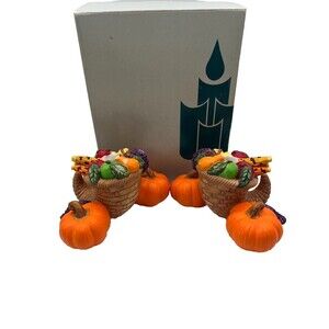 2 PartyLite Harvest Time Thanksgiving Cornucopia Taper Candle Stick Holders